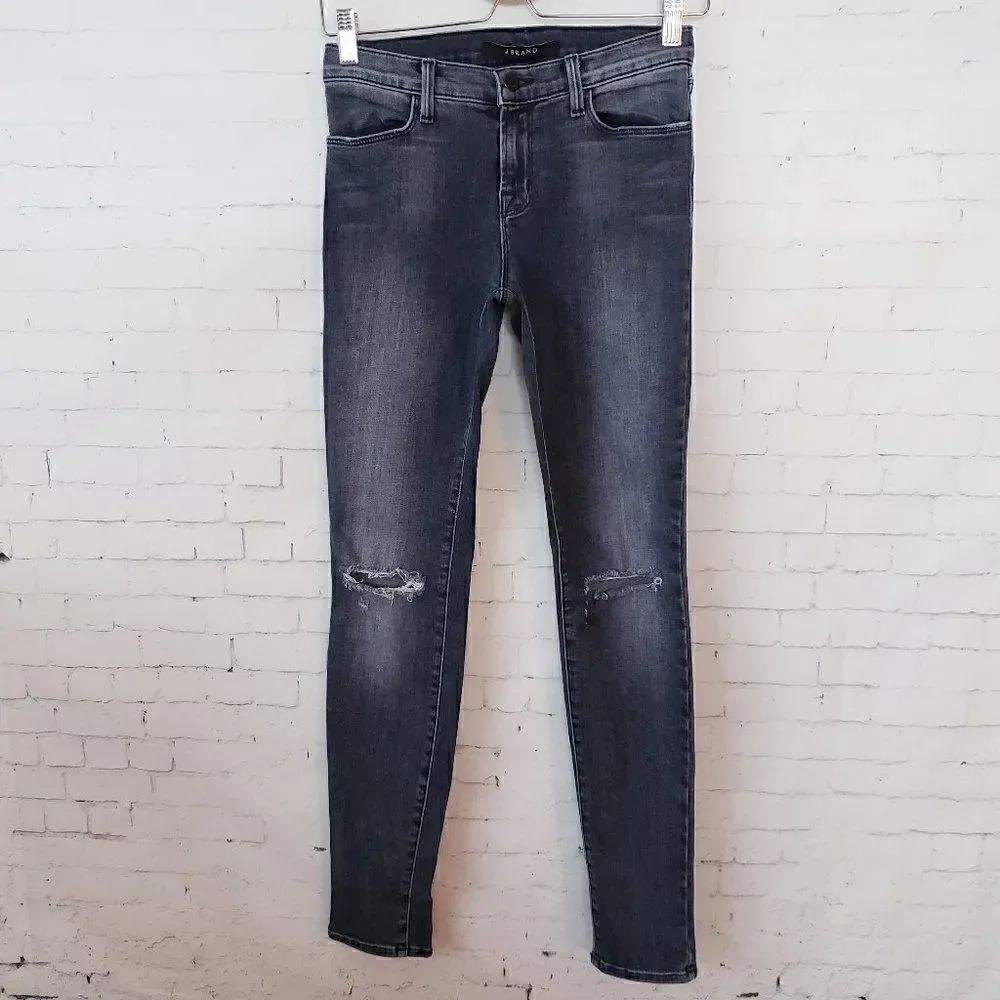 J Brand Super Skinny Nemesis Jeans Size 26 Distressed Light Black Womens Stretch